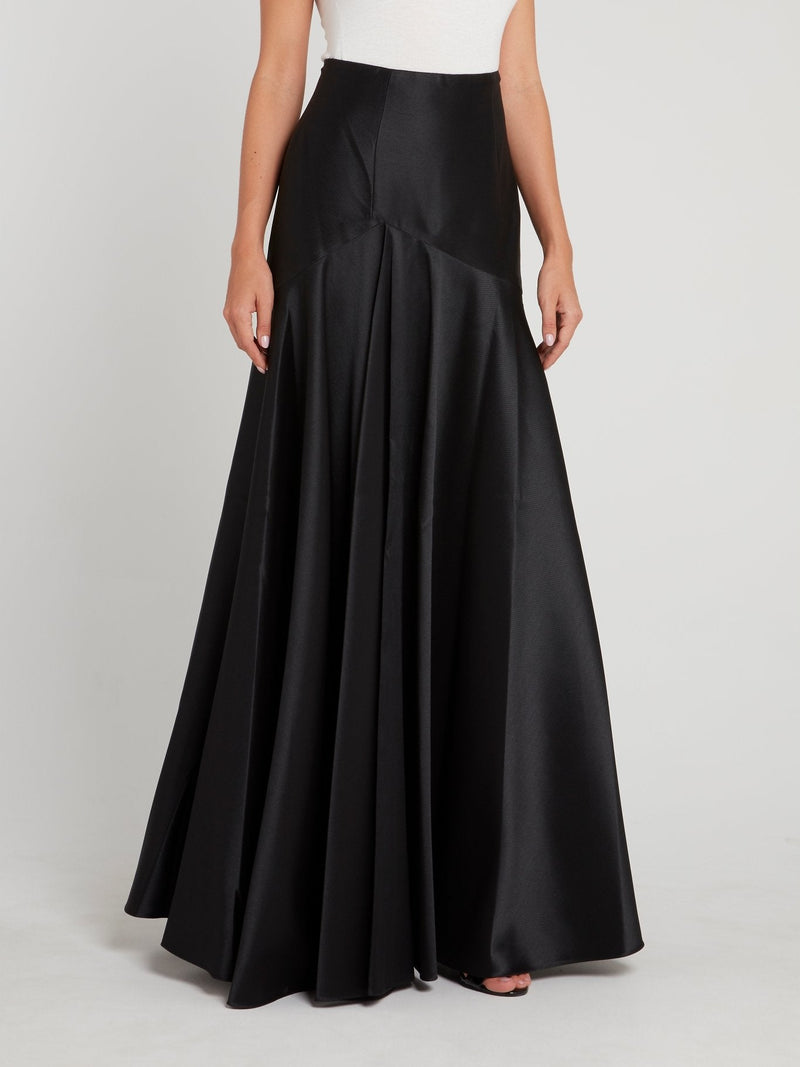 Black High Waist Flared Maxi Skirt