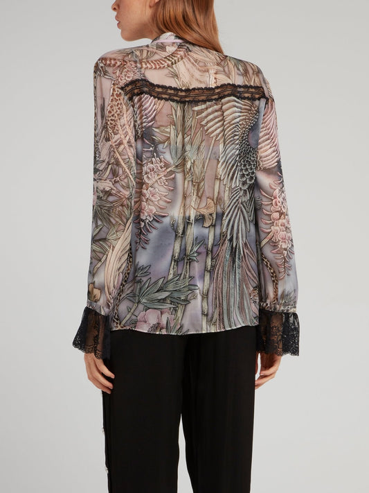 Floral Lace Panel Chiffon Shirt