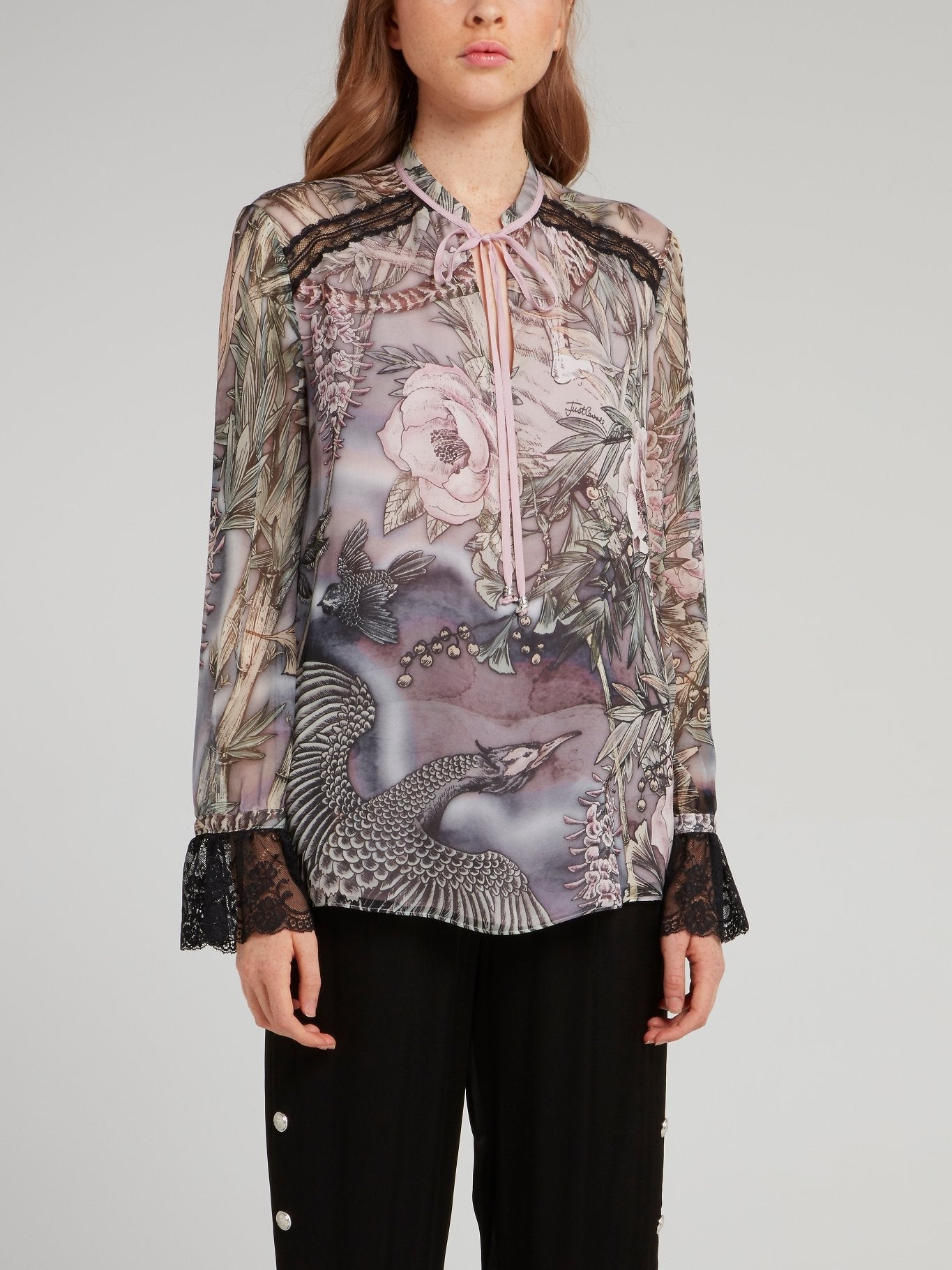 Floral Lace Panel Chiffon Shirt