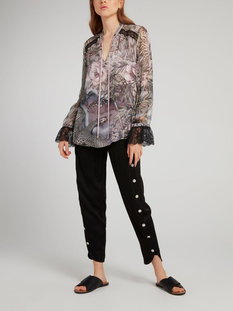 Floral Lace Panel Chiffon Shirt