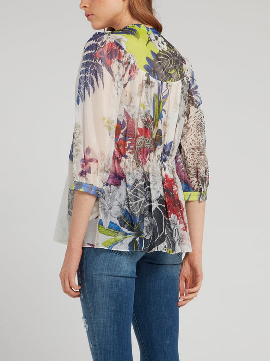 Floral Printed Drawstring Blouse