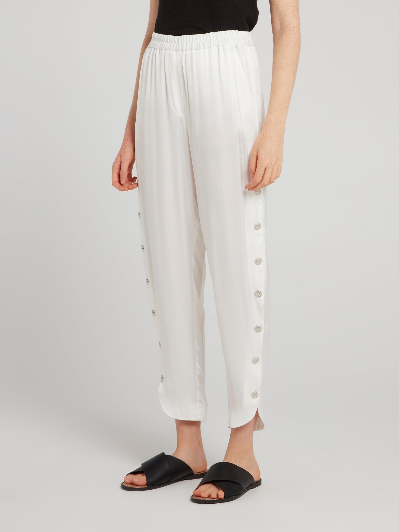 White Side Button Tapered Pants