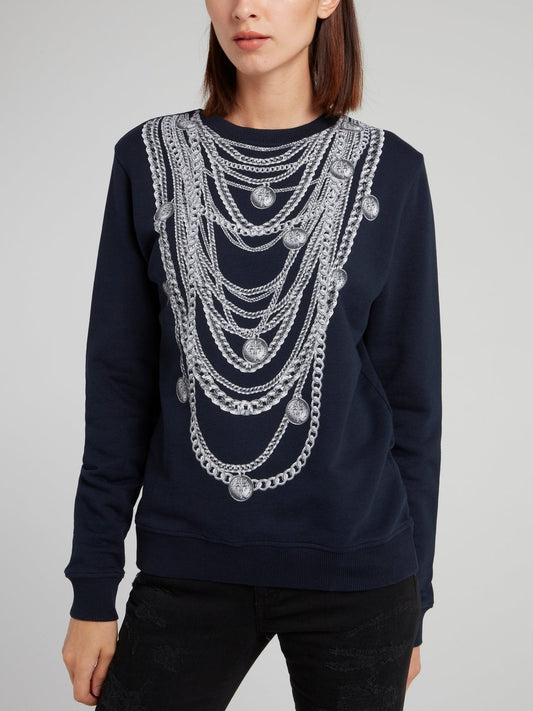 Navy Chain Print Sweatshirt