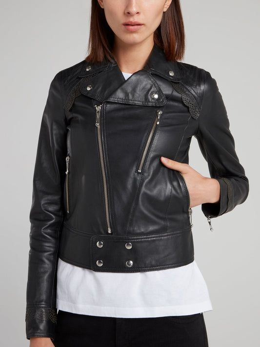 Cropped Leather Sports Jacket