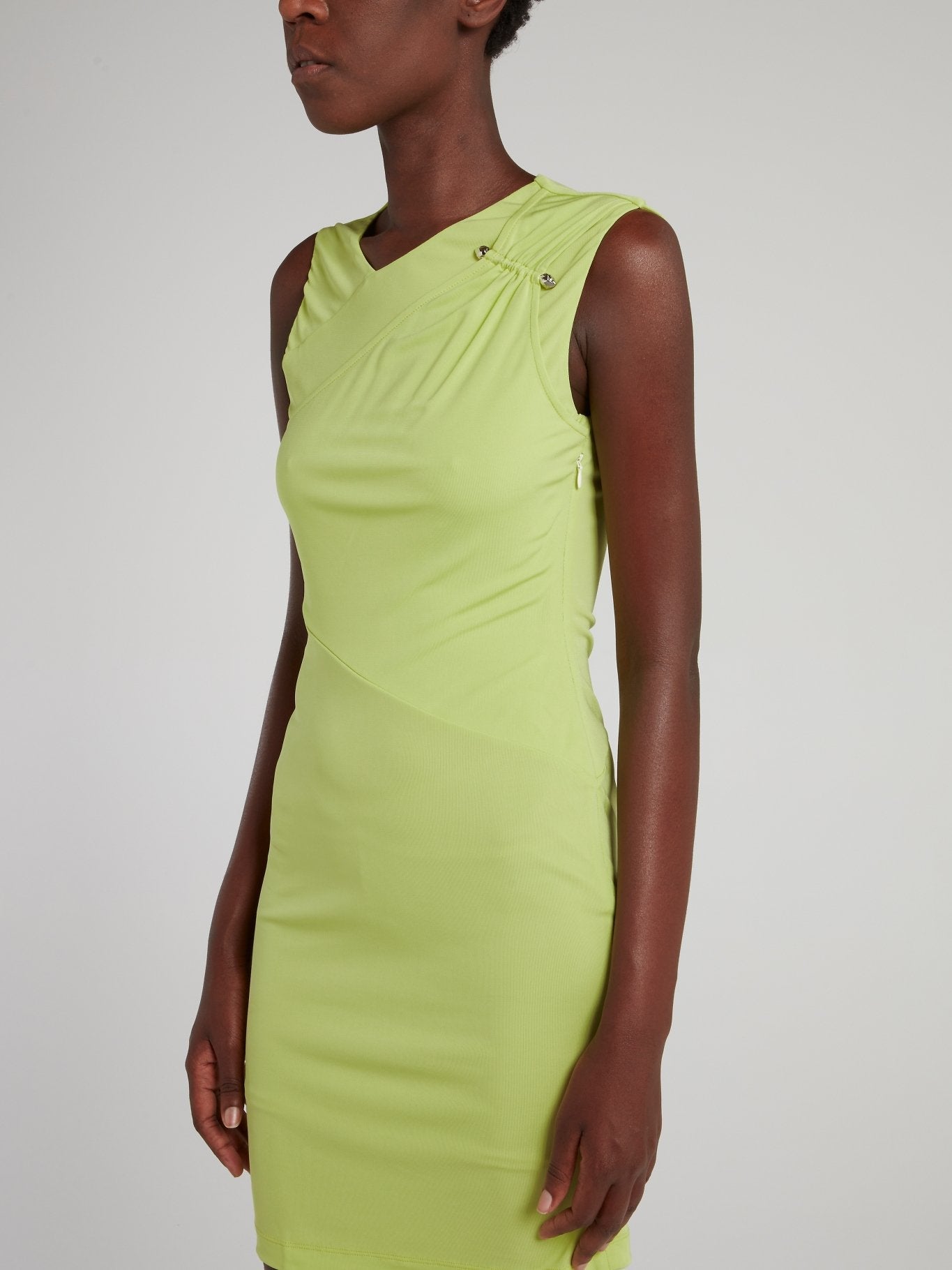 Chartreuse Ruched Shoulder Sheath Dress