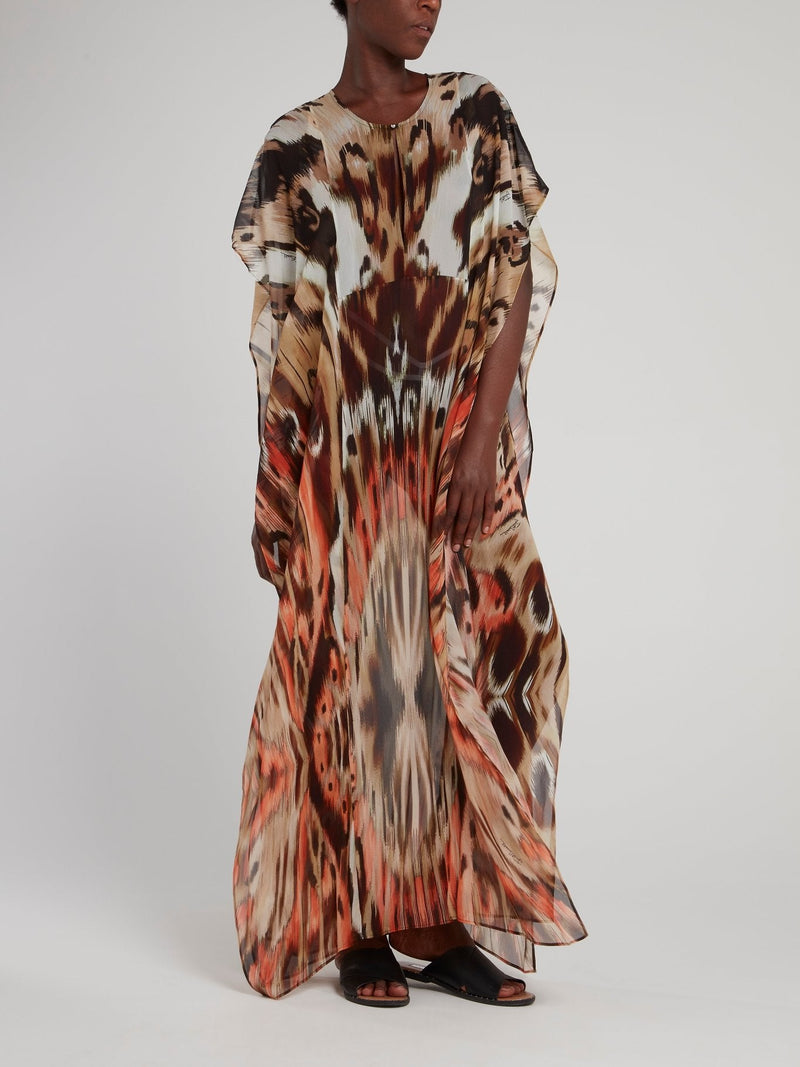 Brown Patterned Flounce Dress