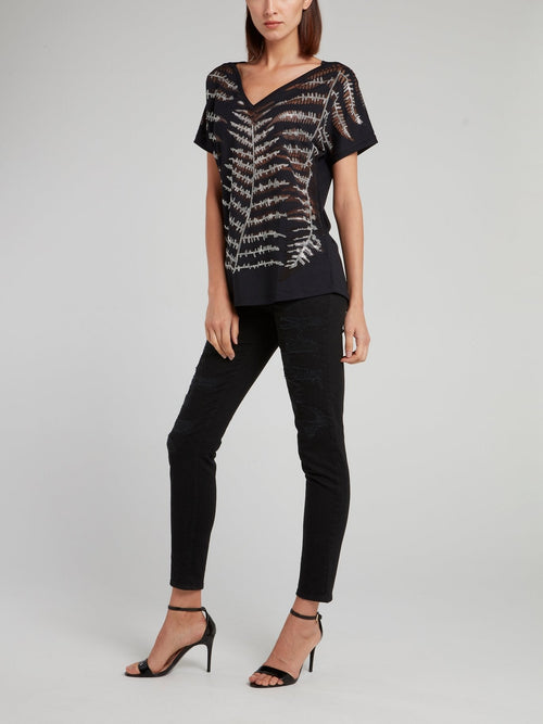 Black Studded V-Neck Shirt