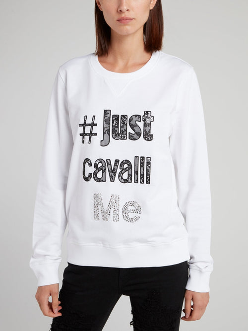 White Crystal Embellished Sweatshirt