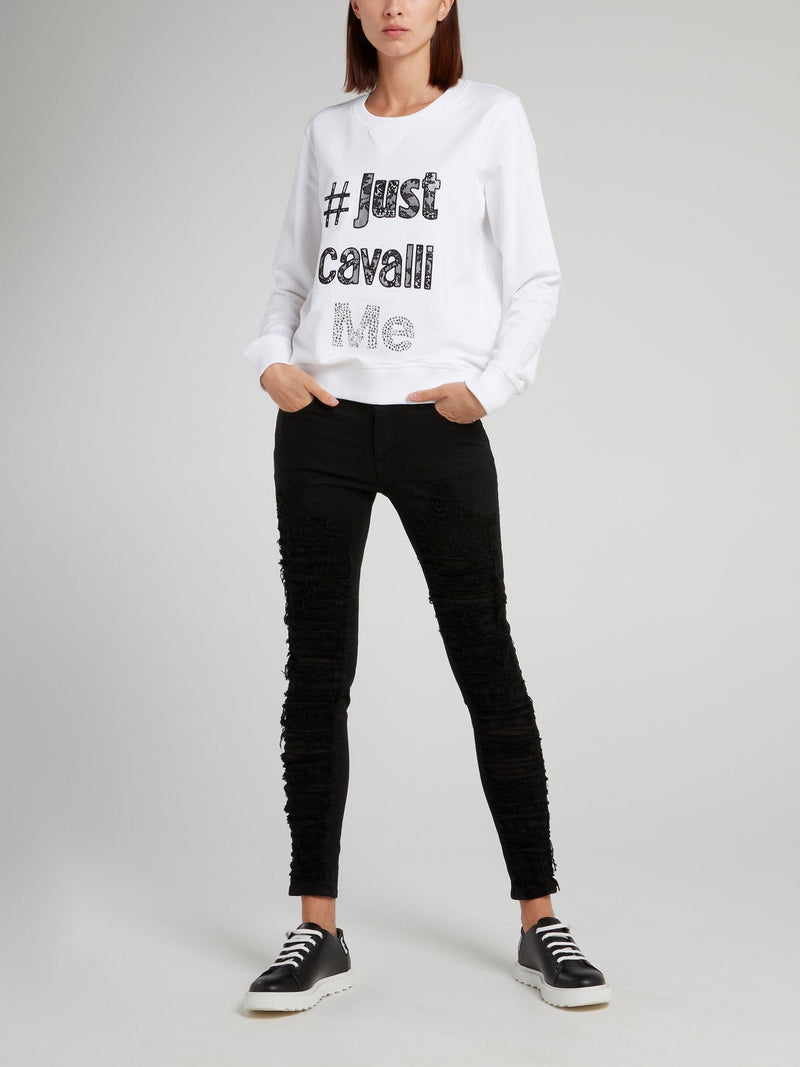 White Crystal Embellished Sweatshirt