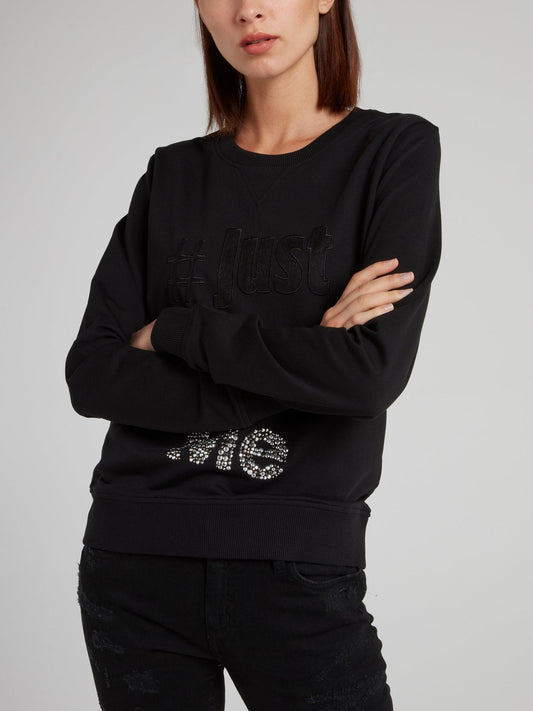 Black Crystal Embellished Sweatshirt