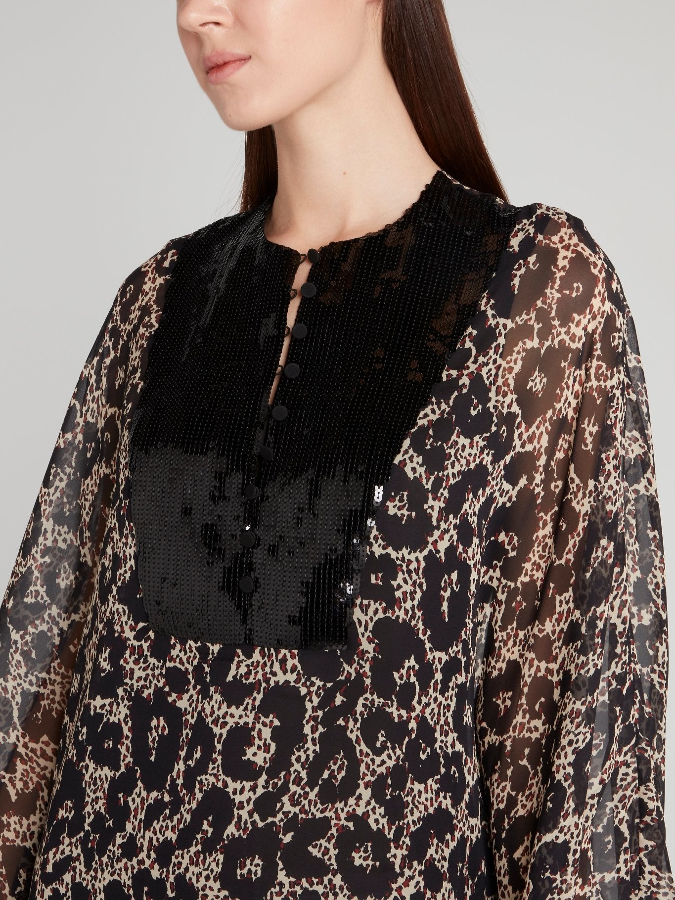 Black Sequin Neckline Leopard Maxi Dress