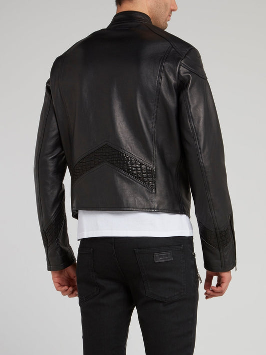 Crocodile Panel Leather Sports Jacket