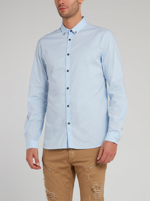 Blue Collar Tip Embellished Long Sleeve Shirt