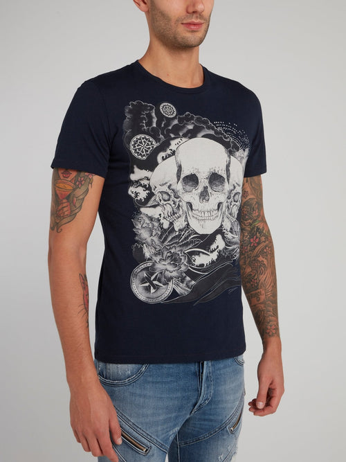 Navy Skull Sketch T-Shirt