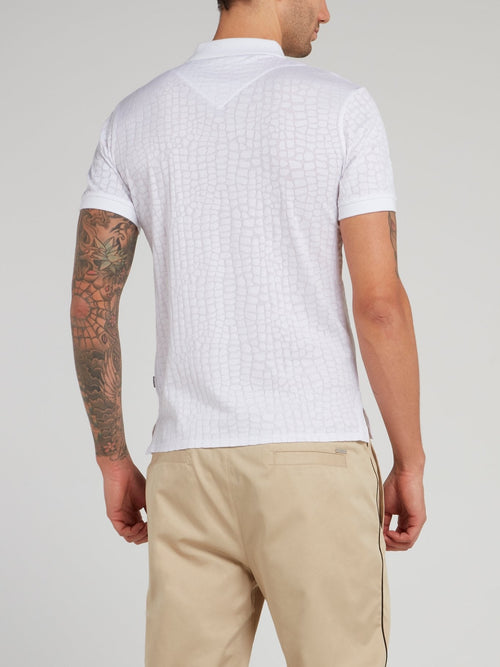 White Crocodile Effect Polo Shirt