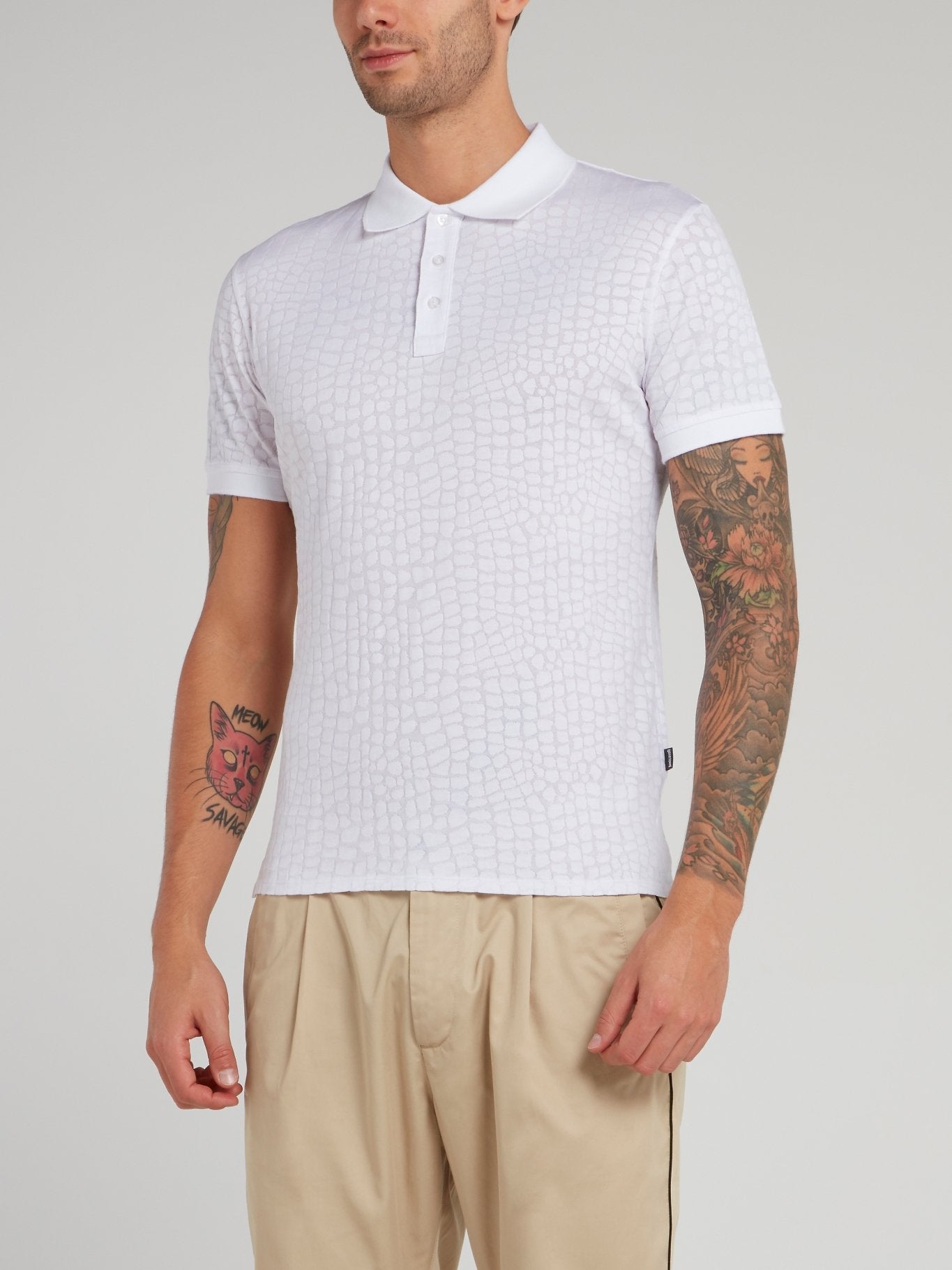 White Crocodile Effect Polo Shirt