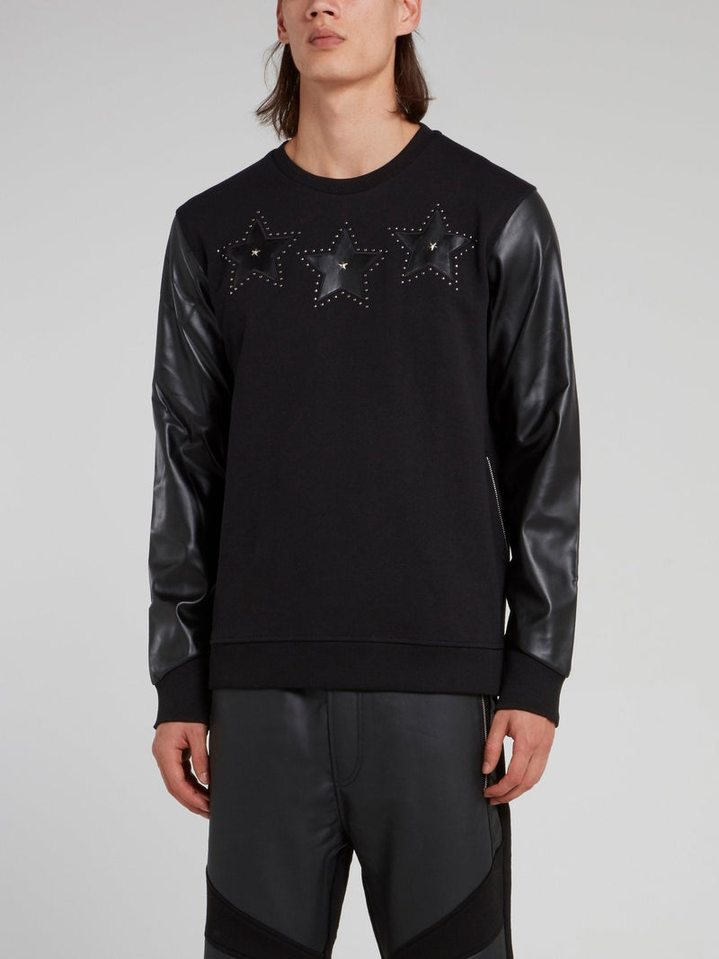 Black Leather Panel Sweatshirt