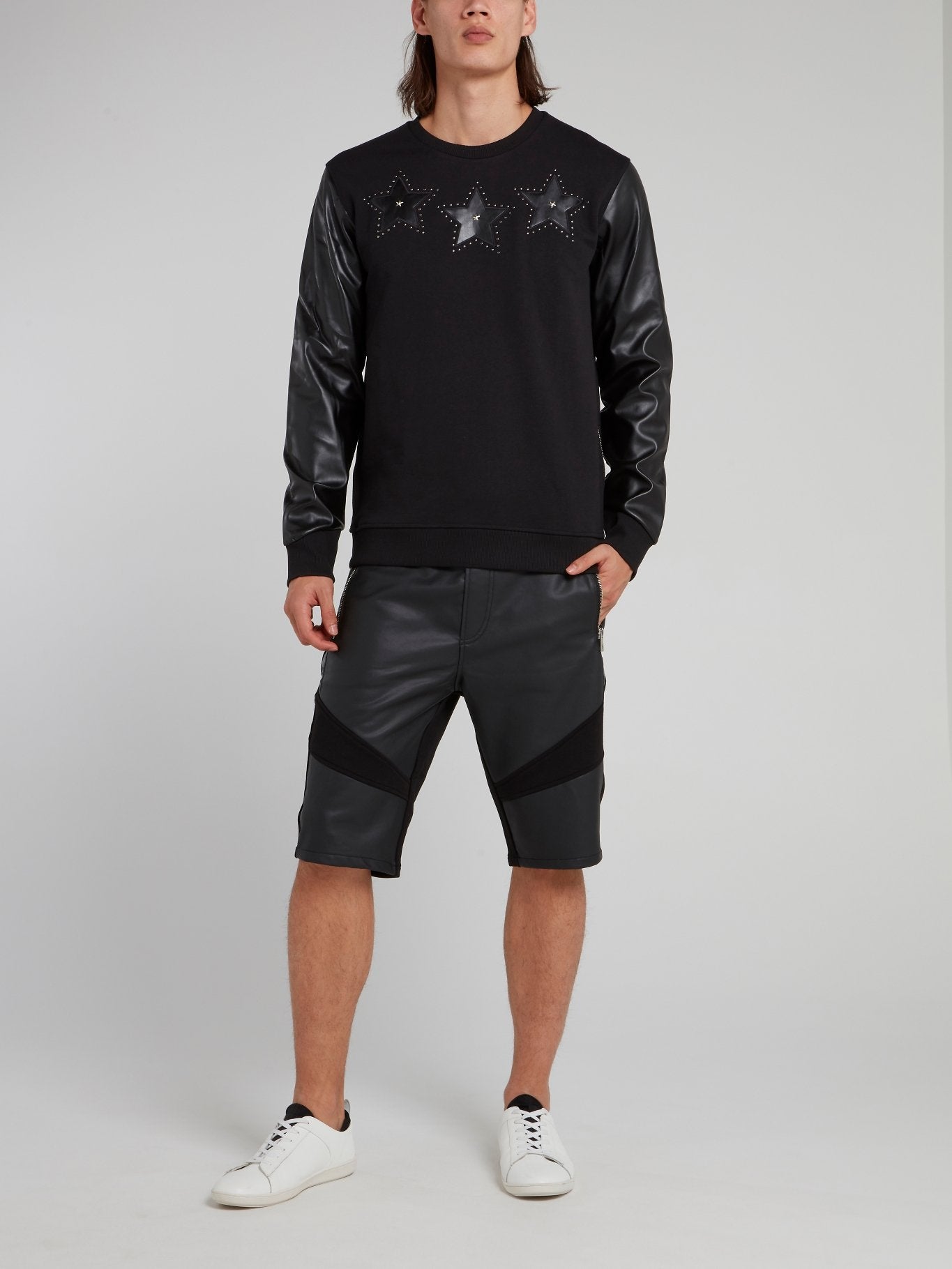 Black Leather Panel Sweatshirt