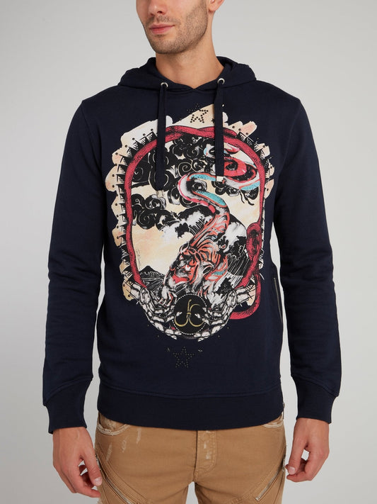 Navy Graphic Print Hoodie