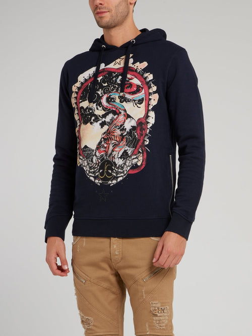 Navy Graphic Print Hoodie