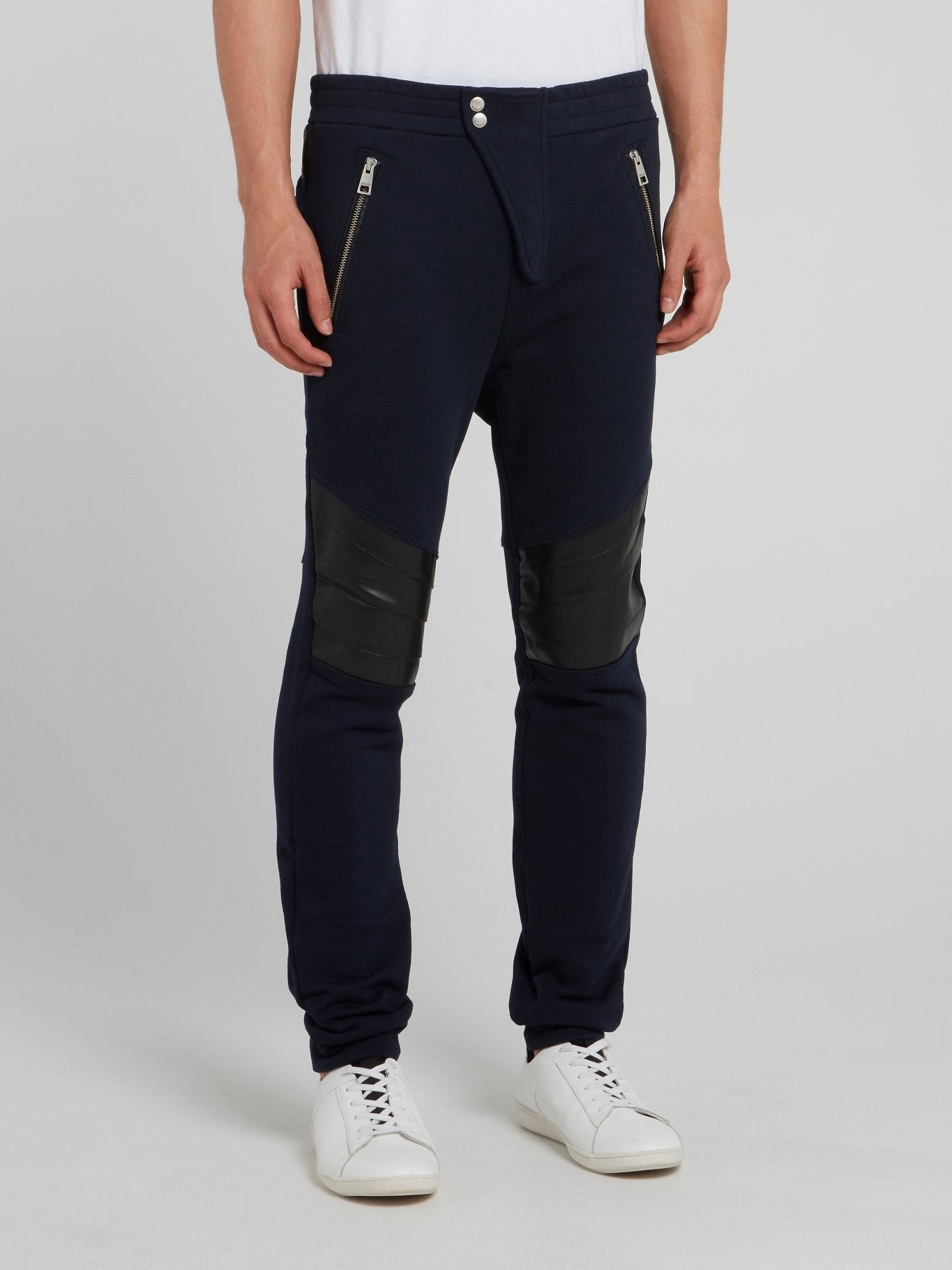 Navy Leather Knee Patch Trousers