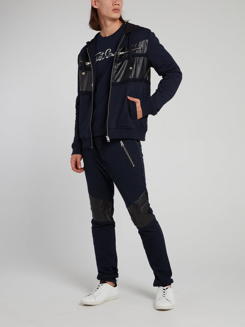 Navy Leather Knee Patch Trousers