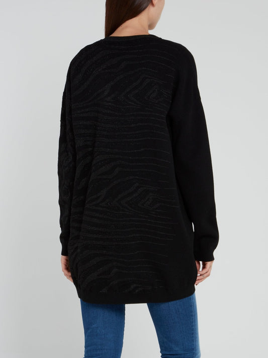 Black Glitter Fabric Pattern Pullover