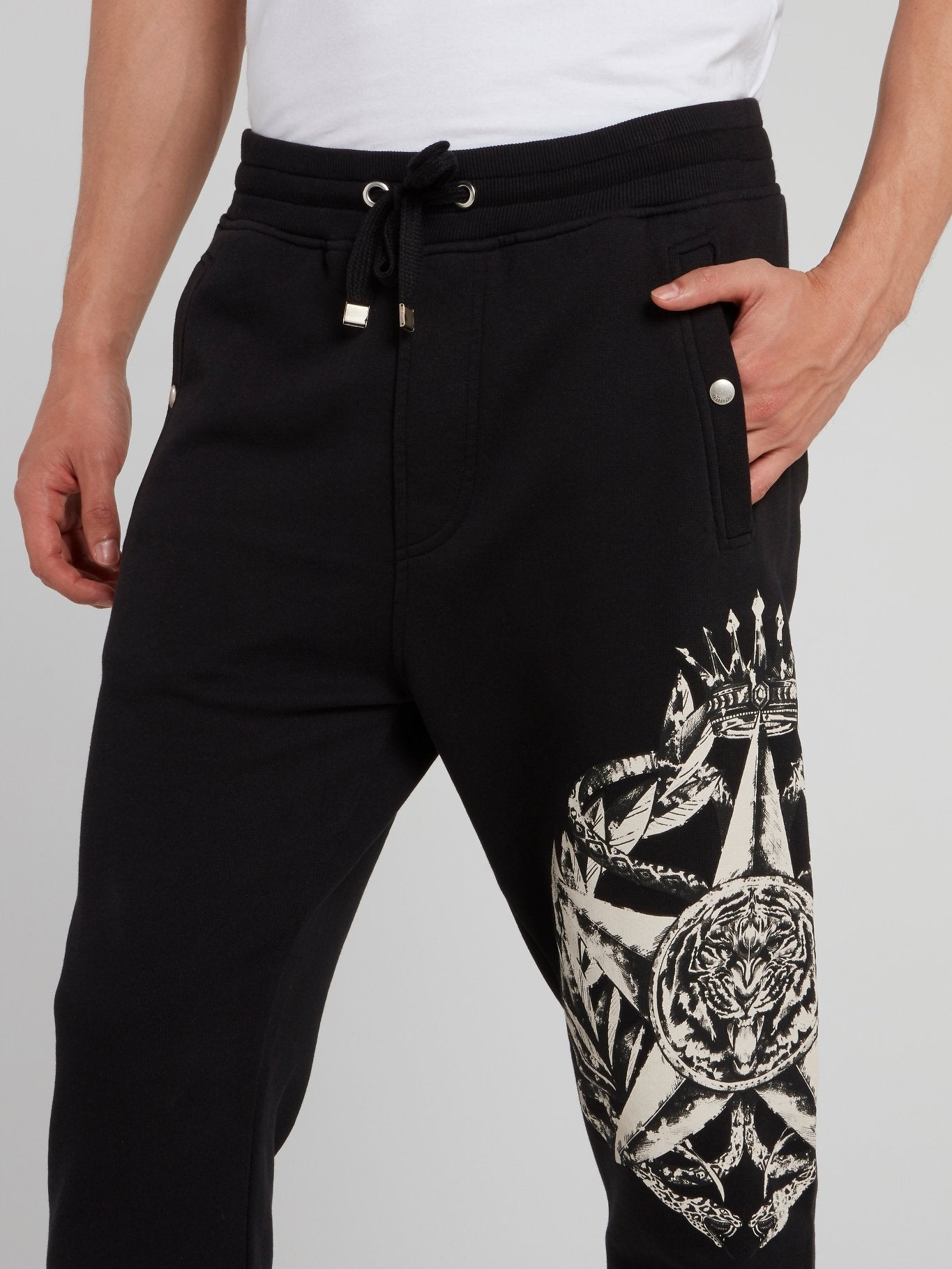 Black Printed Drawstring Trousers