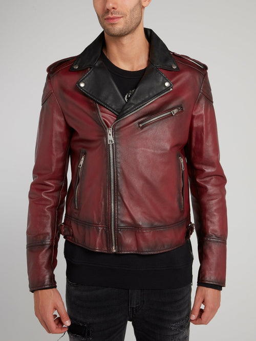 Rustic Burgundy Biker Jacket