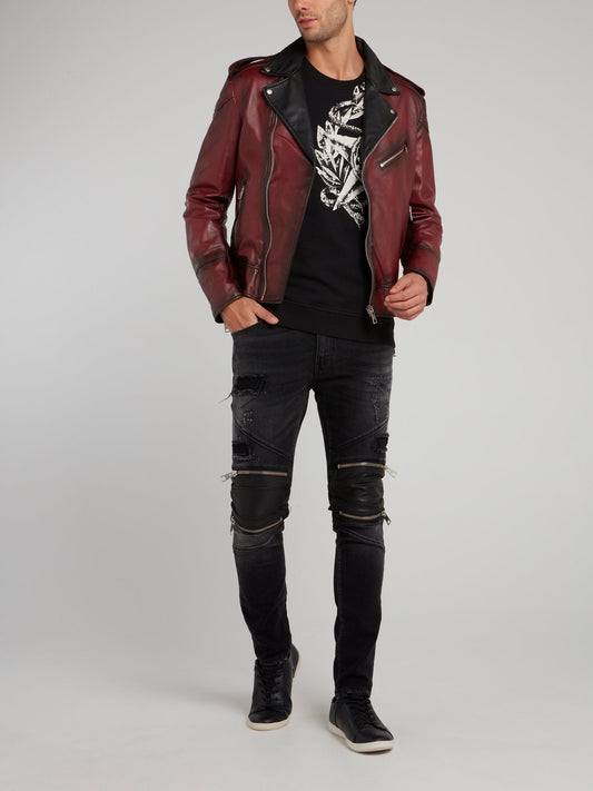 Rustic Burgundy Biker Jacket