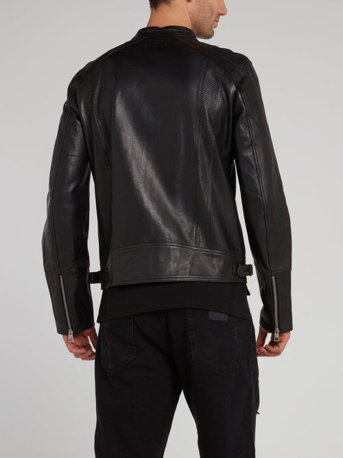 Snake Effect Leather Sports Jacket