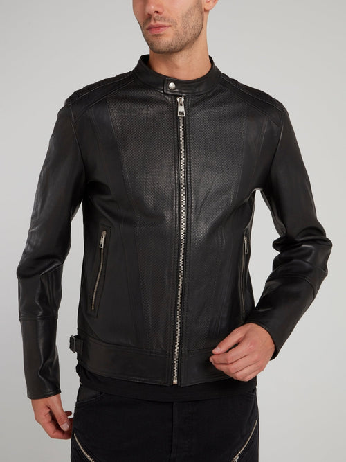 Snake Effect Leather Sports Jacket