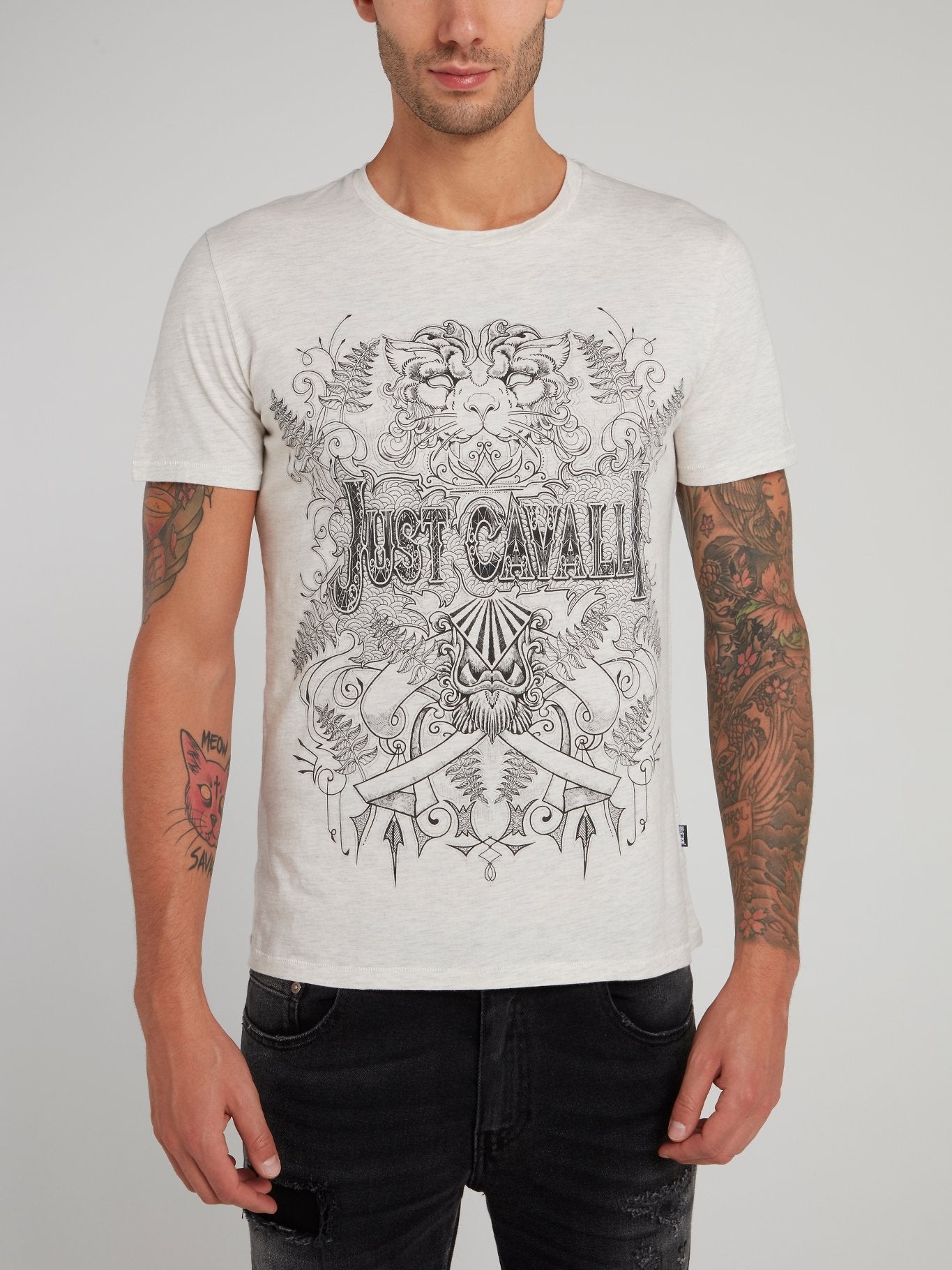 White Sketch Print Logo Shirt