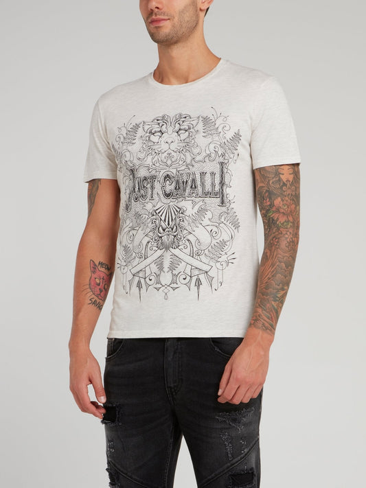 White Sketch Print Logo Shirt