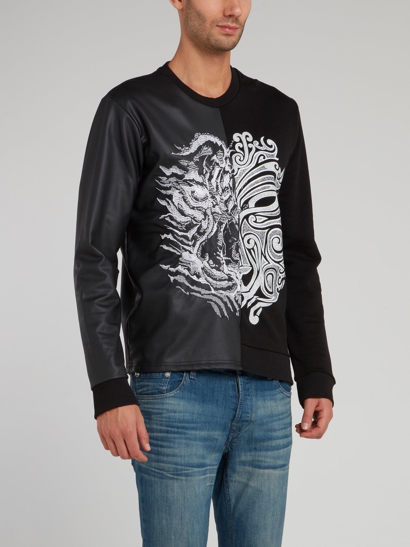 Black Leather Panel Sweatshirt