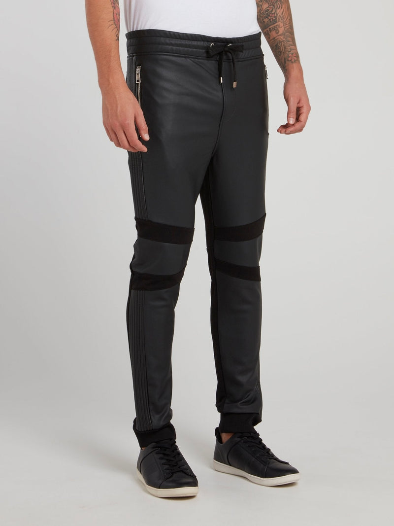 Black Drawstring Leather Trousers