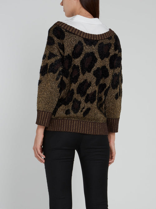 Gold Glitter Fabric Leopard Pullover