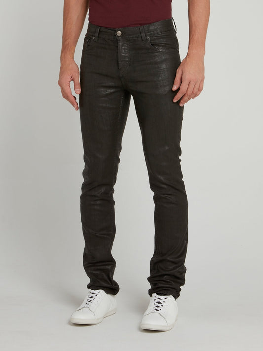 Black Metallic Slim Fit Pants