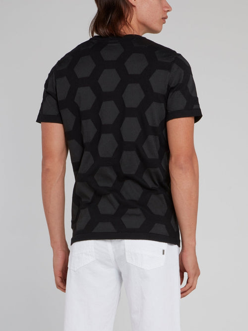 Black Hexagon Pattern Knitted Shirt