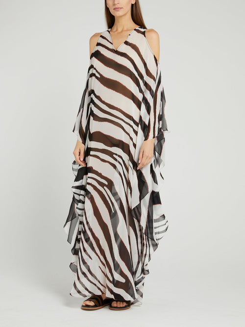 Zebra Effect Flounce Maxi Dress