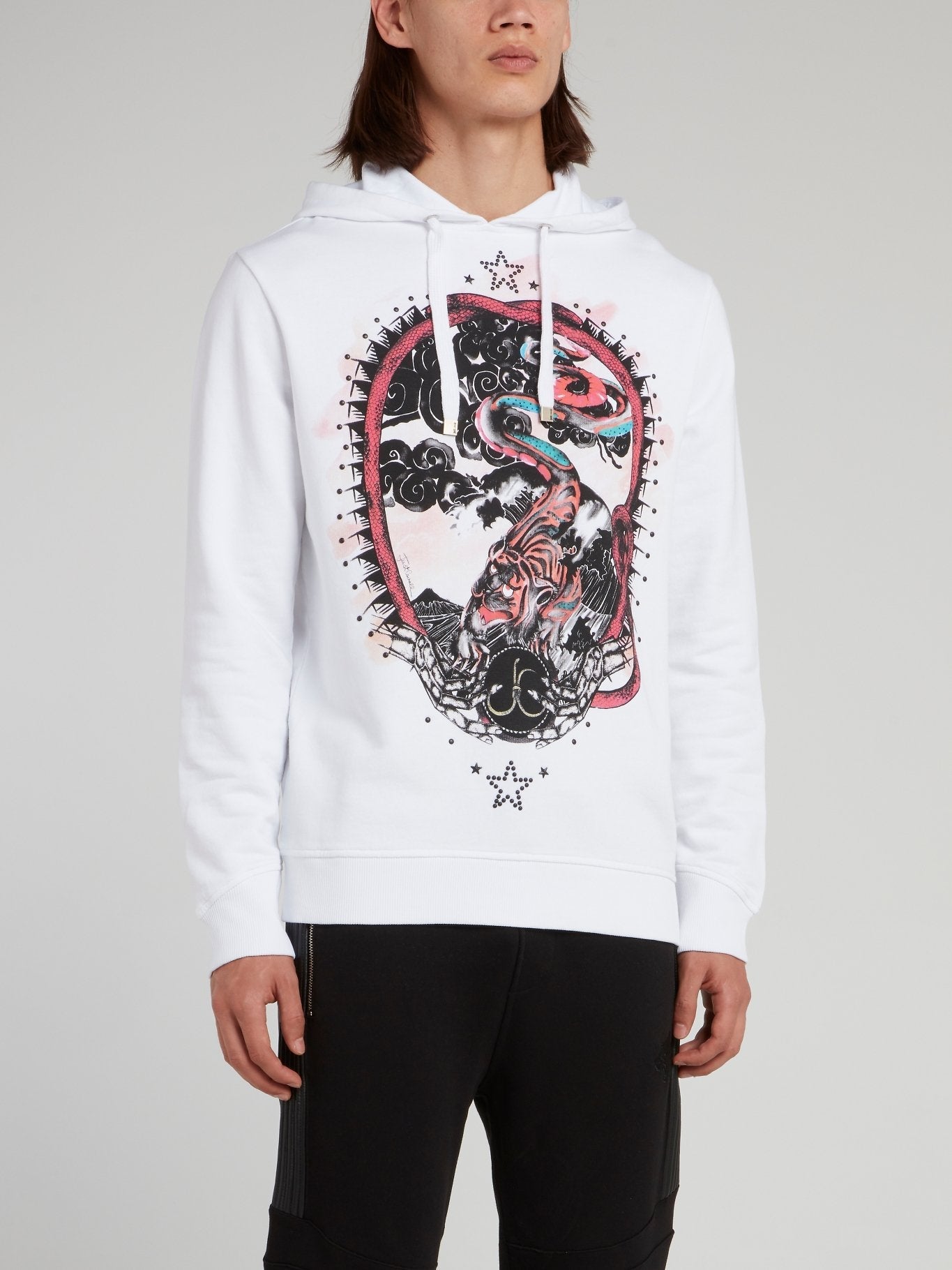 White Graphic Print Hoodie