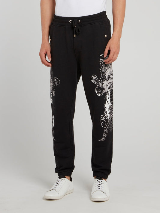 Black Dragon Print Trousers