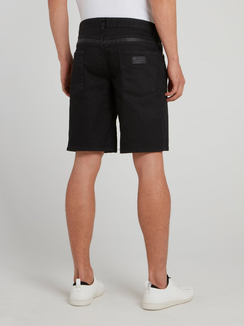 Black Leather Panel Shorts