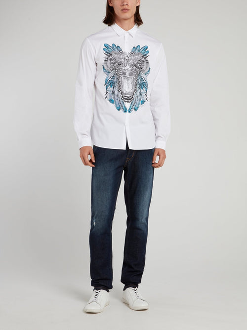 White Tiger Print Long Sleeve Shirt