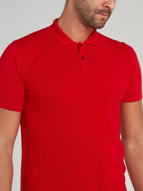 Red Rear Logo Knitted Polo Shirt