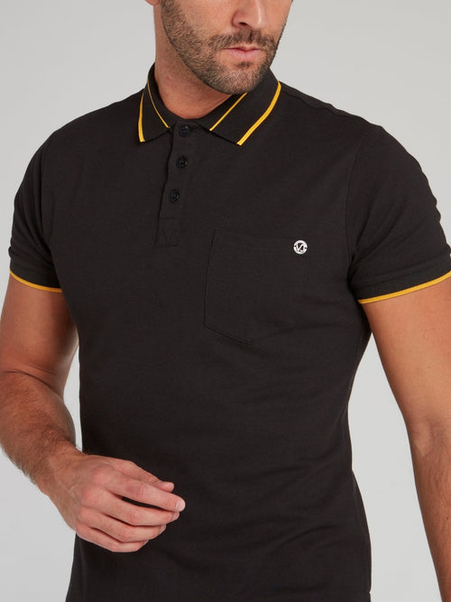 Black Piquet Stretch Polo Shirt