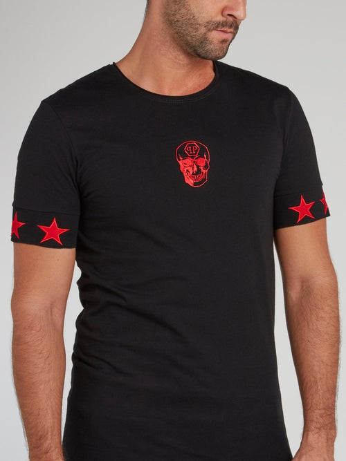 Black with Red Stars Skull T-Shirt