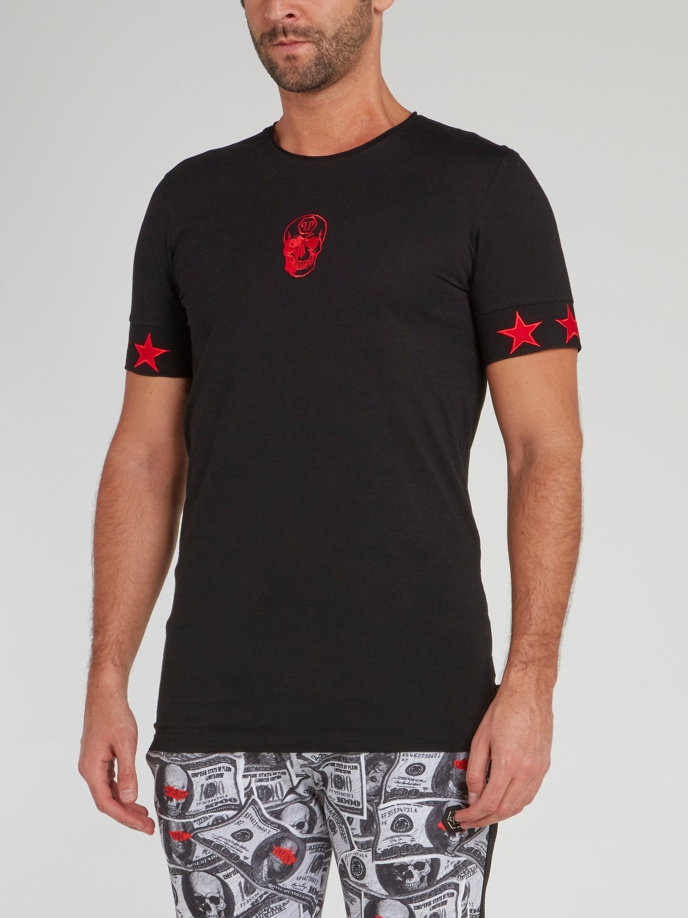 Black with Red Stars Skull T-Shirt