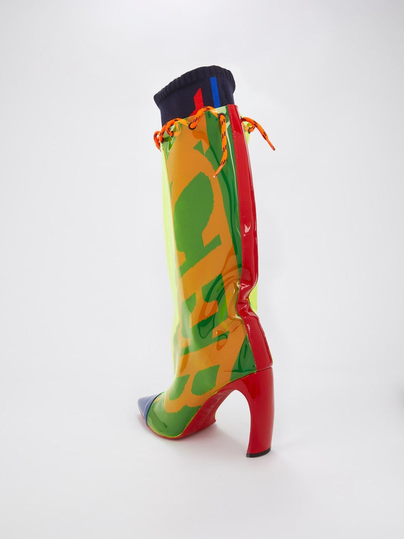 Neon Overlay Knee High Boots