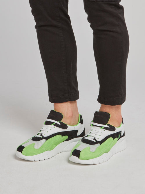 Green Suede Panel Platform Sneakers